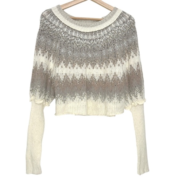 Free People Home For The Holidays Fair Isle Sweater Cream Gray XS - Picture 4 of 15
